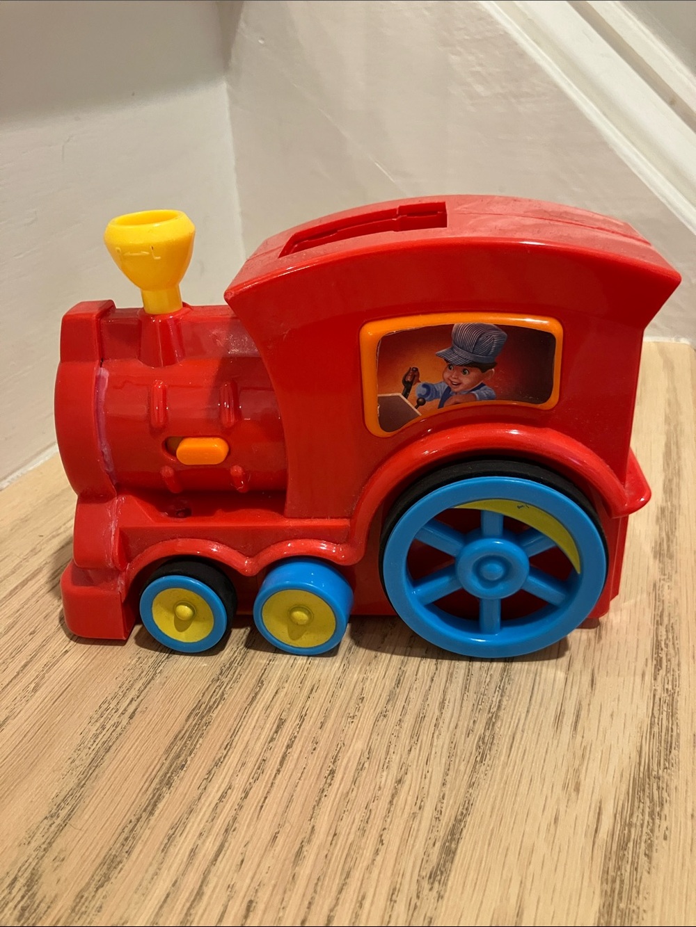 Red Kids Train Toy with Blue & Yellow Wheels